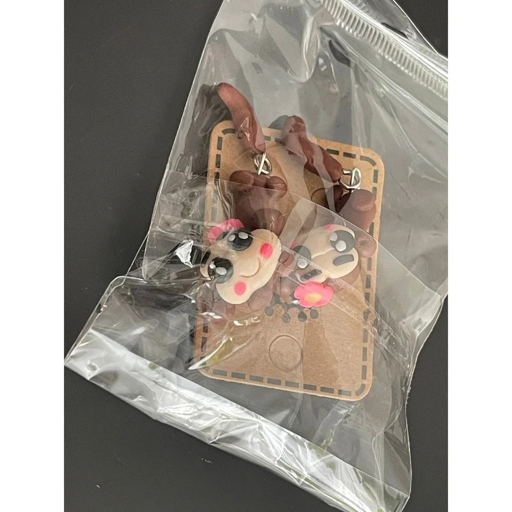 00670 Brown Monkey Earrings Plastic/Polymer Clay Festive Holiday‎ Christmas NEW